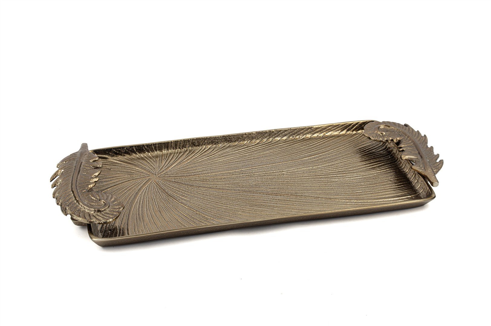 Antik Bronz Tüy Kulplu Tepsi 58x24x4cm