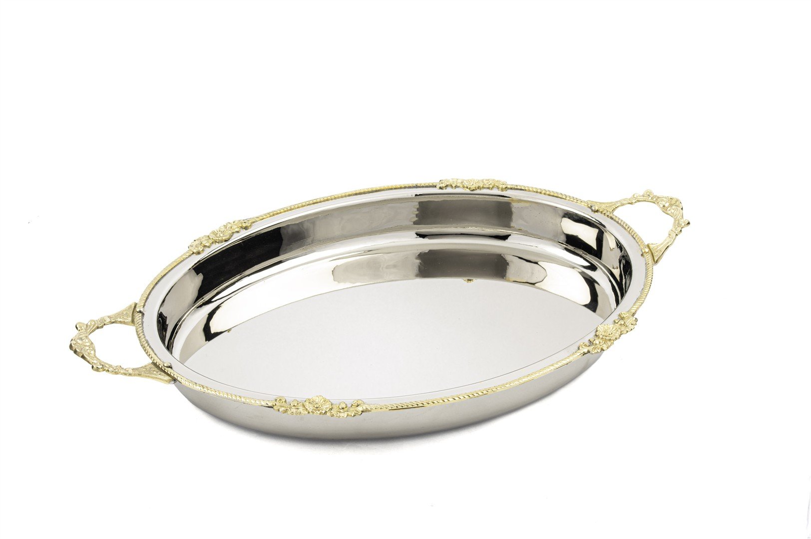 Gümüş Gold İşlemeli Oval Tepsi 54x32x8cm