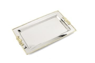 Gümüş Gold İşlemeli Tepsi 30x19cm