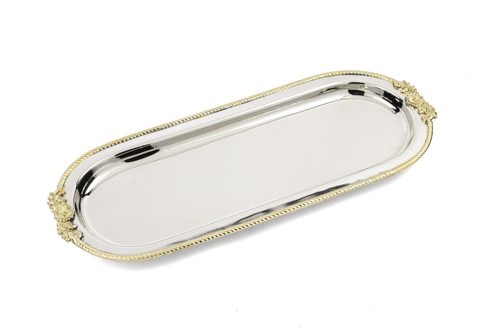 Gümüş Gold İşlemeli Tepsi 40x16cm