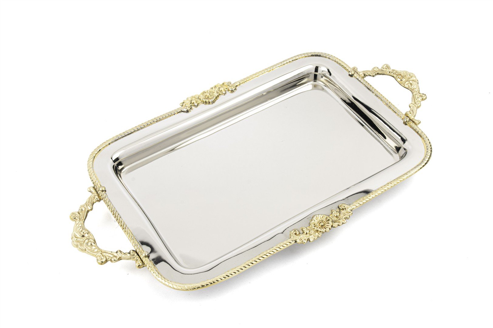 Gümüş Gold İşlemeli Tepsi 40x23x3cm