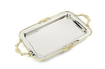 Gümüş Gold İşlemeli Tepsi 40x23x3cm