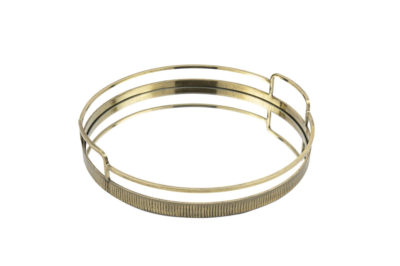 Antik Gold Aynalı Yuvarlak Tepsi 39x8cm