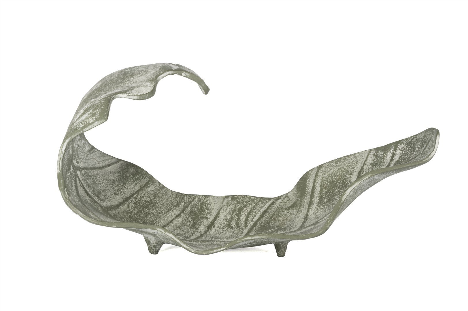 Yeşil Eskitme Dek Kavisli Yaprak Tabak 45x23cm