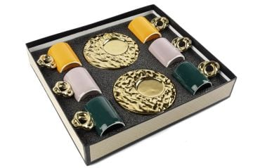 Lalin Gold 3 Renkli Asorti Gold 6lı Kahve Fincanı Seti 90cc