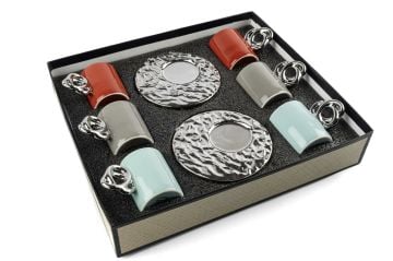 Lalin Silver 3 Renkli Asorti Silver 6lı Kahve Fincanı Seti 90cc