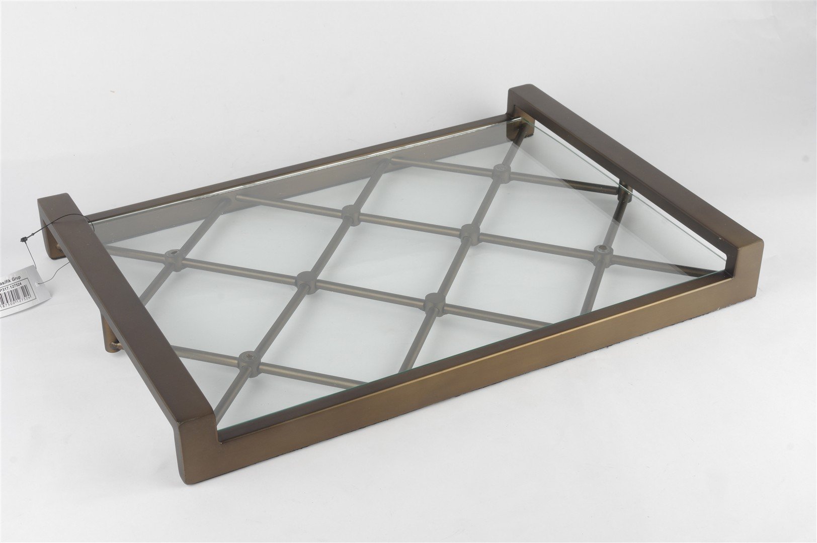 Antik Bronz Cam Tepsi 48x34x6cm