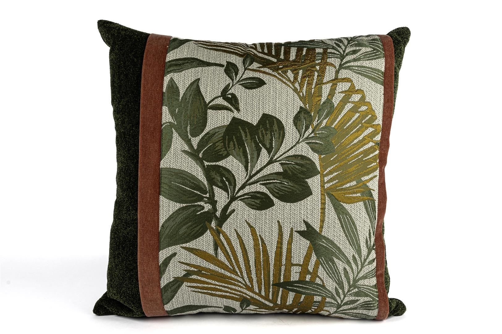 Olive Yeşil Yapraklı Pembe Biyeli Yastık Kırlent 50cm