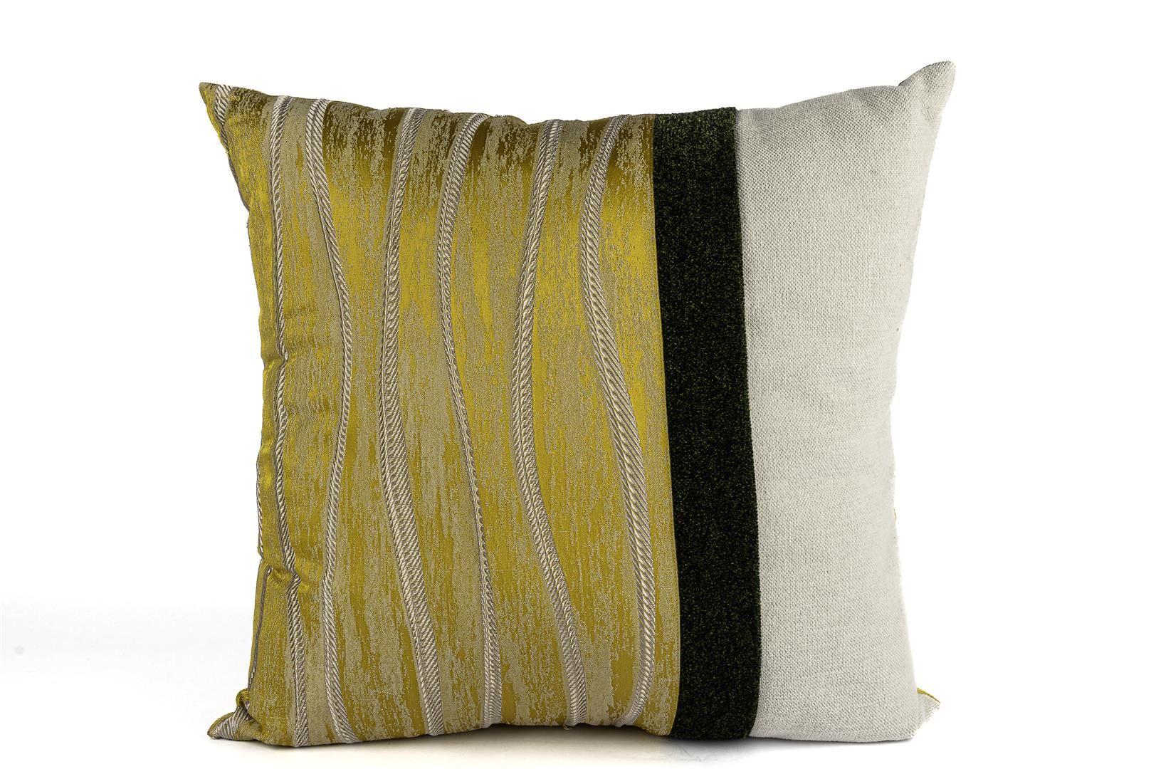 Olive Sarı Şeritli Krem Yastık Kırlent 50cm
