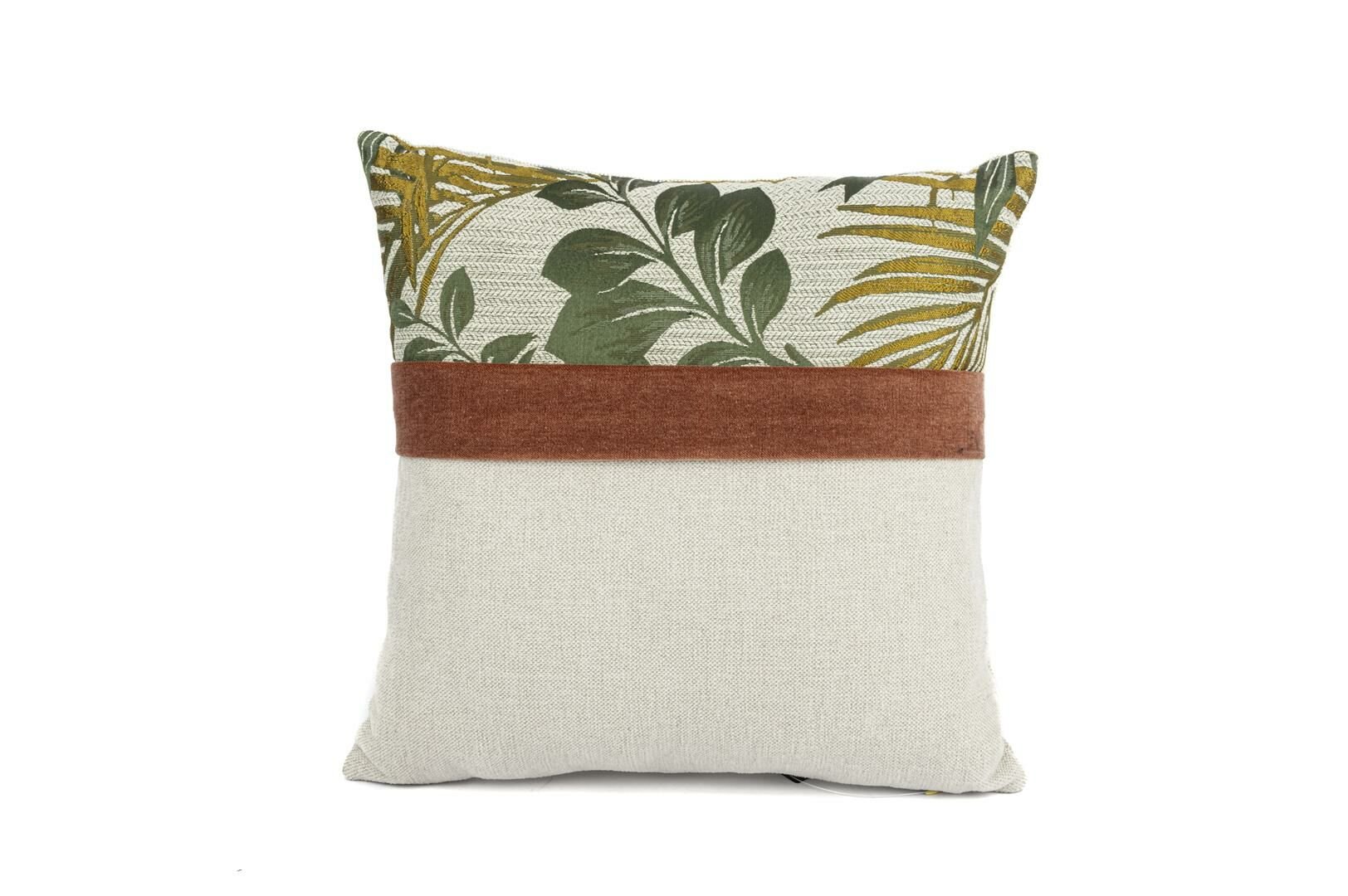 Olive Yapraklı Pembe Şeritli Yastık Kırlent 43cm