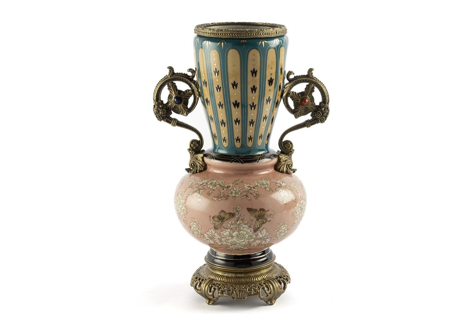 Pembe Kelebekli Porselen Vazo 18x36cm