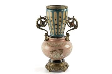 Pembe Kelebekli Porselen Vazo 18x36cm