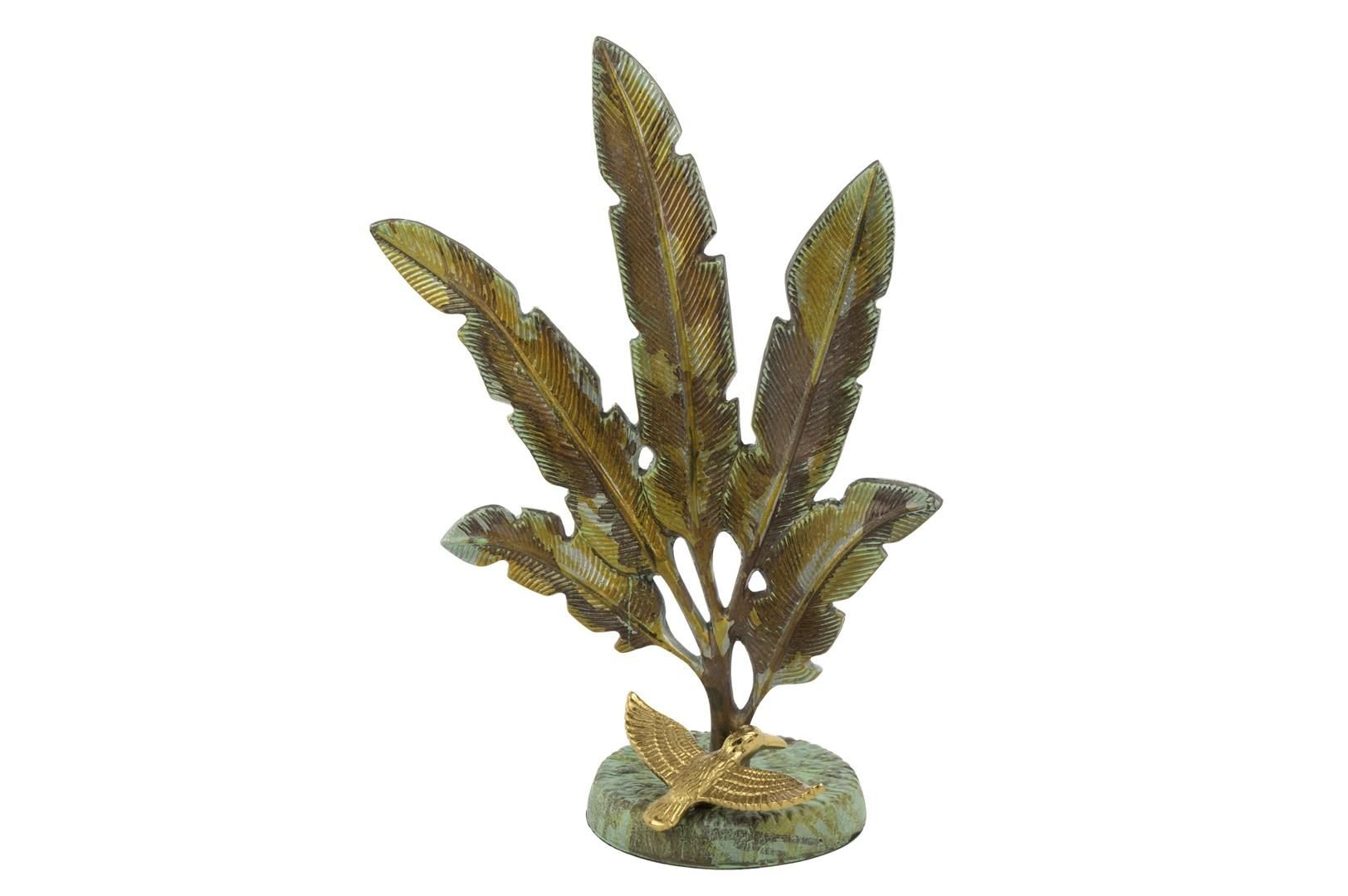Palmiyeli Gold Yeşil Metal Dekor Obje 27x41cm