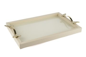 Krem Gold Kelebekli Tepsi 50x30x5cm