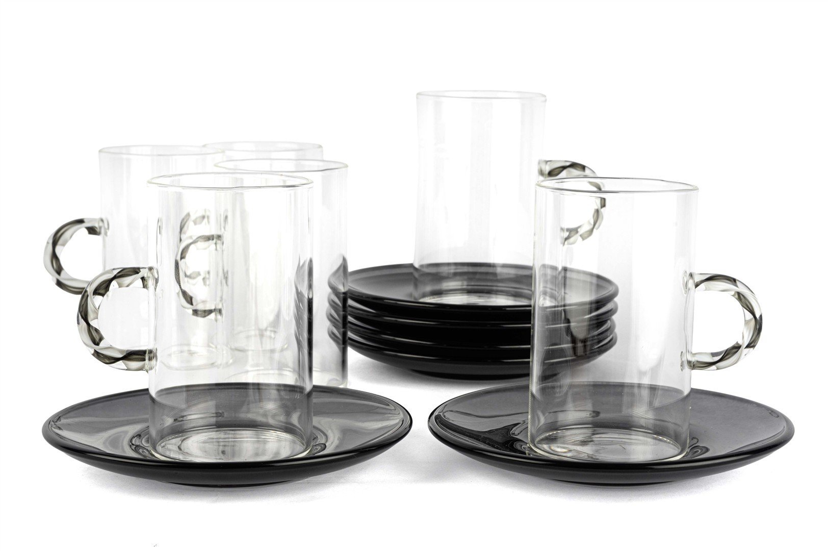 6lı Siyah Cam Çay Seti