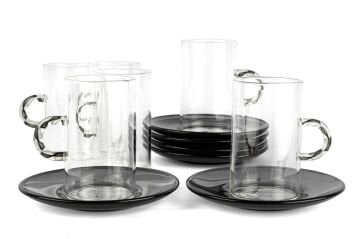 6lı Siyah Cam Çay Seti