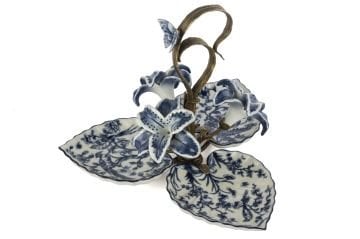 Mavi Bronz Kuş Çiçek Desenli 3lü Sunumluk 30x26cm