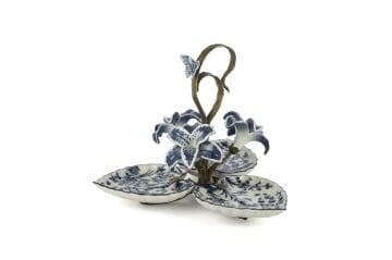 Mavi Bronz Kuş Çiçek Desenli 3lü Sunumluk 30x26cm