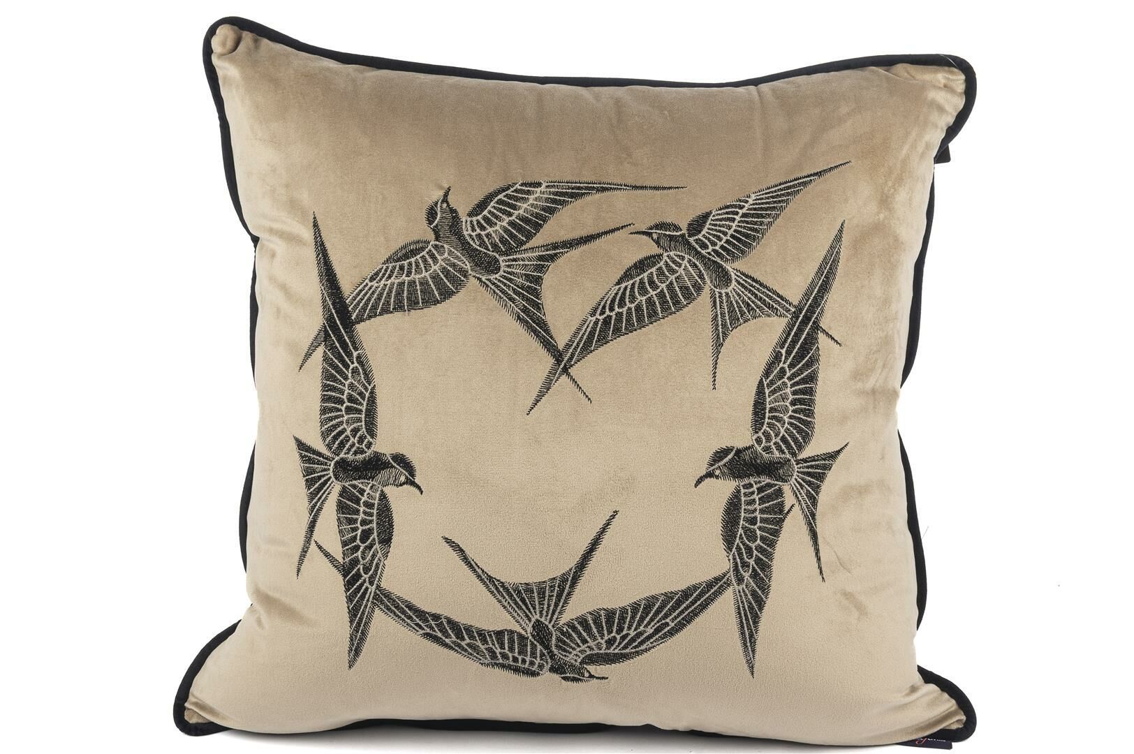 Isla Bej Yuvarlak Kuşlar 55x55 Yastık Kırlent