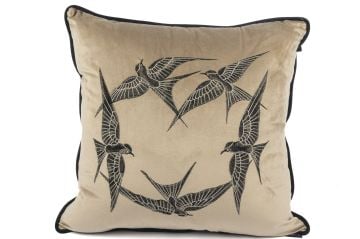 Isla Bej Yuvarlak Kuşlar 55x55 Yastık Kırlent
