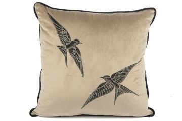 Isla Bej İki Kuş 55x55 Yastık Kırlent