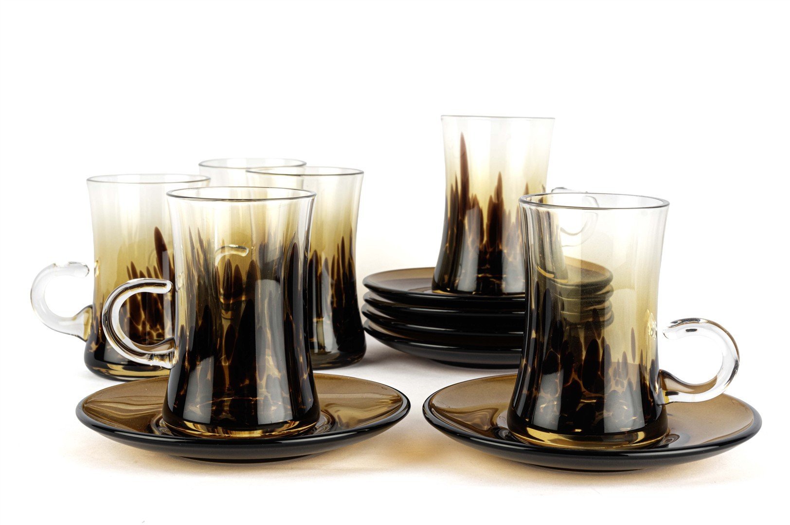 6lı Amber Siyah Cam Çay Seti