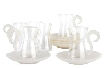 6lı Pembe Kuğu Saplı Cam Çay Seti