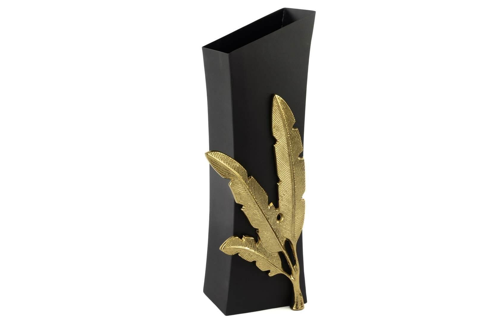 Siyah Gold Palmiyeli Metal Vazo 18x14x52cm