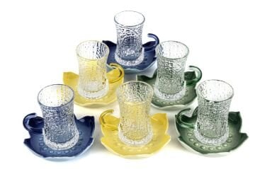 6lı Renkli Cam Çay Bardağı Seti