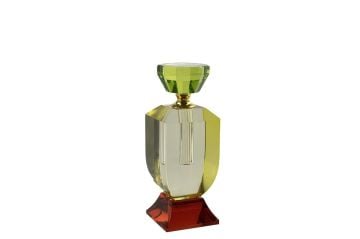 Kırmızı Ayaklı Sarı Cam Dekor Şişe 5x5x14cm