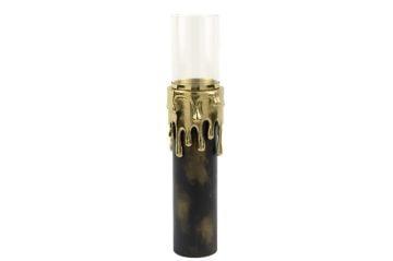 Antik Gold Siyah Camlı Mumluk 13x52cm