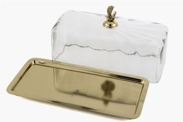 Gold Dik Cam Kapaklı Sunumluk 35x17x20cm