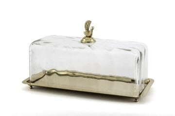 Gold Dik Cam Kapaklı Sunumluk 35x17x20cm