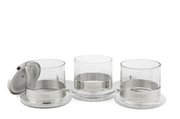 3lü Çay Kahve Şeker Metalli Cam Kavanoz St 14x14cm