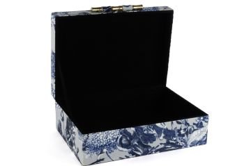 Lacivert Çiçek Kumaşlı Gold Kulplu Kutu 30x22x11cm