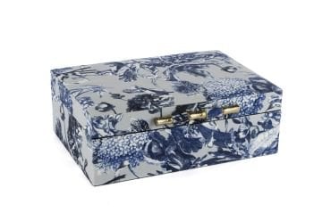 Lacivert Çiçek Kumaşlı Gold Kulplu Kutu 30x22x11cm