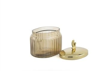 Gold Metal Kapaklı Oval Cam Kavanoz 16x12x17cm