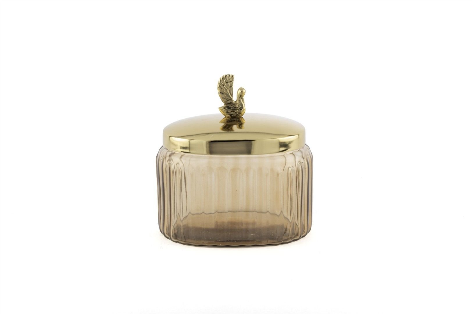 Gold Metal Kapaklı Oval Cam Kavanoz 16x12x17cm