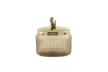 Gold Metal Kapaklı Oval Cam Kavanoz 16x12x17cm