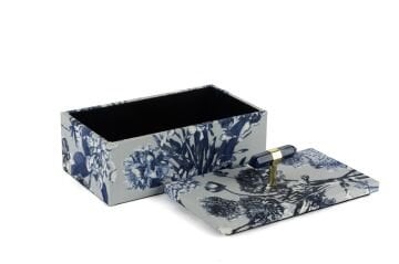 Lacivert Çiçek Kumaşlı Doğal Taş Kutu 23x10x13cm