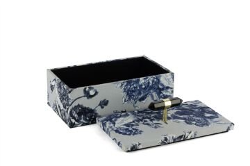 Lacivert Çiçek kumaşlı Kutu 23x10x14cm