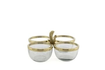 Gold Metalli 4 Bölmeli Cam Çerezlik 22x12cm