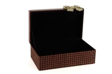 Kırmızı Gold Fiyonklu Kumaş Cam Kutu 26x17x10cm