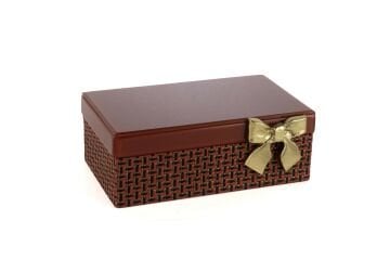Kırmızı Gold Fiyonklu Kumaş Cam Kutu 26x17x10cm