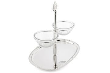 Gümüş 2li Cam Dip Soslu Oval Sunumluk 35x25x33cm