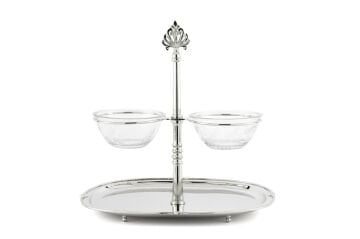Gümüş 2li Cam Dip Soslu Oval Sunumluk 35x25x33cm