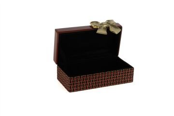 Kırmızı Gold Fiyonklu Kumaş Cam Kutu 21x12x8cm