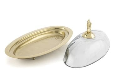 Gold Cam Kapaklı Oval Sunumluk 28x15x14cm