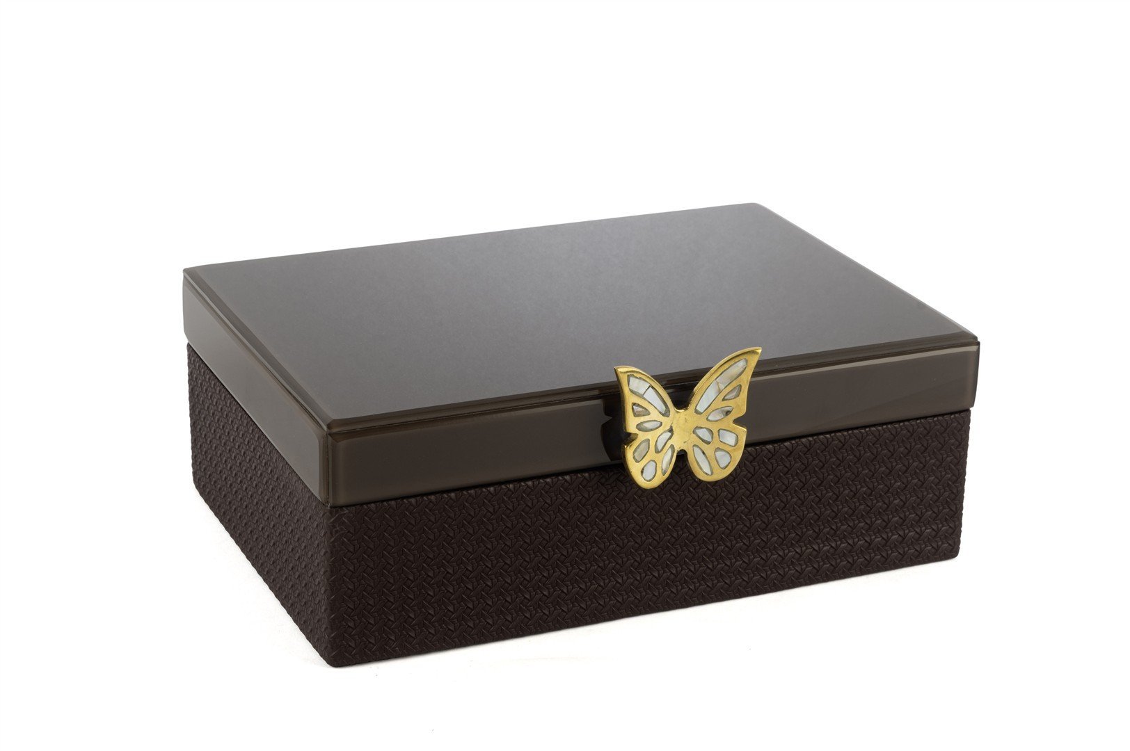 Acı Kahve Gold Kelebek Figürlü Deri Kutu 30x23x12cm