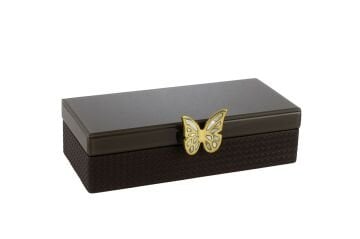 Acı Kahve Gold Kelebek Figürlü Deri Kutu 30x15x10cm